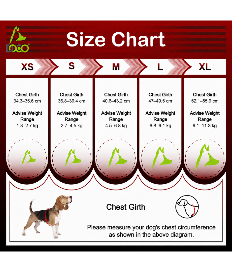 Doco - Athletica Quick Fit Dog Red Harness XXS, XS, S, M, L