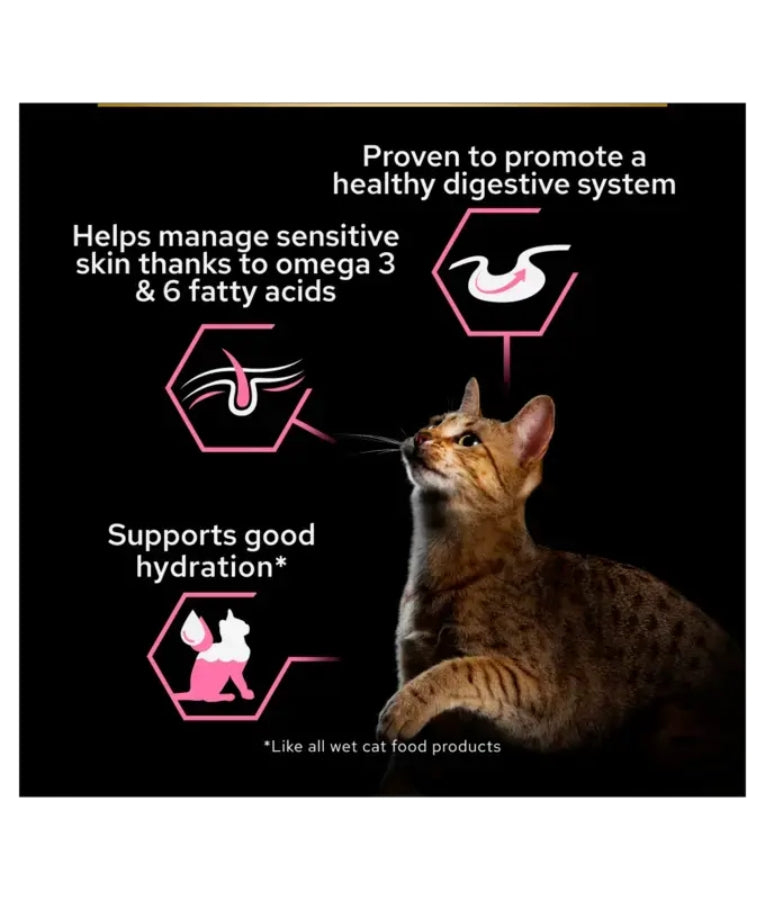 Pro Plan - Adult Delicate Digestion Wet Cat Food, Turkey & Oceanfish in Gravy, Sensitive Stomach Formula, For Cats - 10 x 85 g