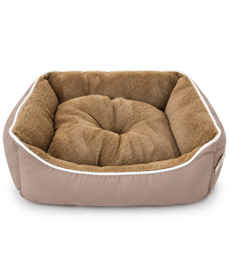 King Queen - Plush Bolster Pet Bed, Dusty Taupe, Soft Cushion, Raised Sides for Comfort - 60 x 50 x 20 cm
