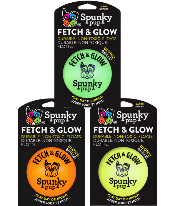 Spunky Pup - Fetch & Glow Ball, Glow In The Dark Floating Fetch Toy, Durable Non Toxic Design - Large