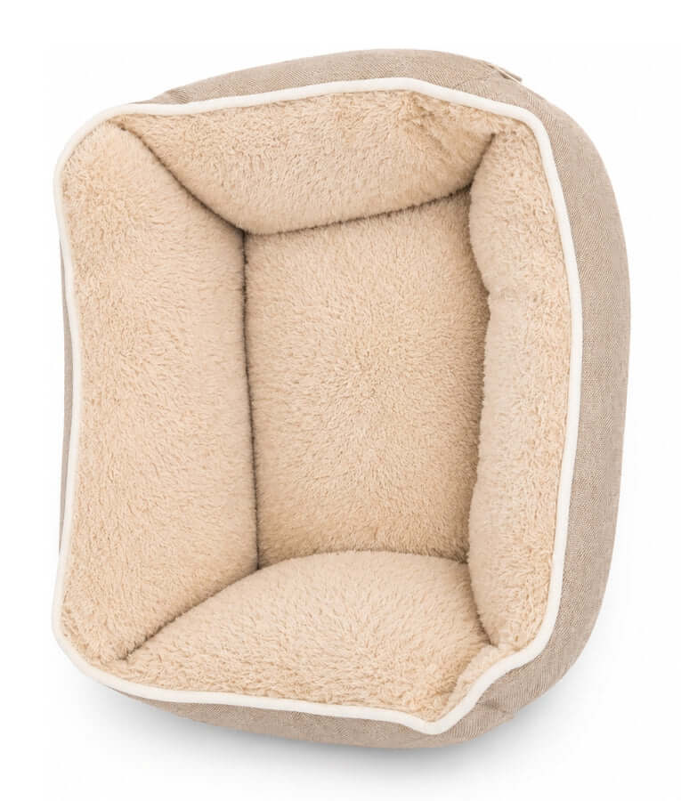 King Queen - Plush Pet Bed, Raised Bolster Sides, Soft Faux Fur Comfort, Small Size - 45 x 35 x 18 cm