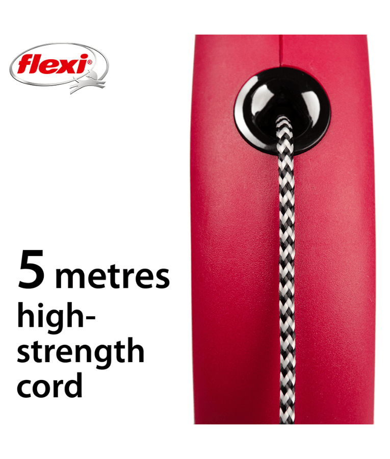 Flexi - Classic Cord Retractable Leash - 5m Cord - Small & Medium Dogs up to 20kg - Red