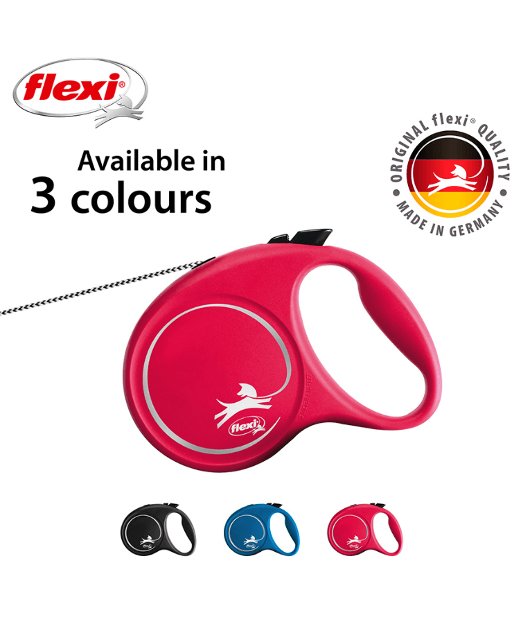 Flexi - Classic Cord Retractable Leash - 5m Cord - Small & Medium Dogs up to 20kg - Red