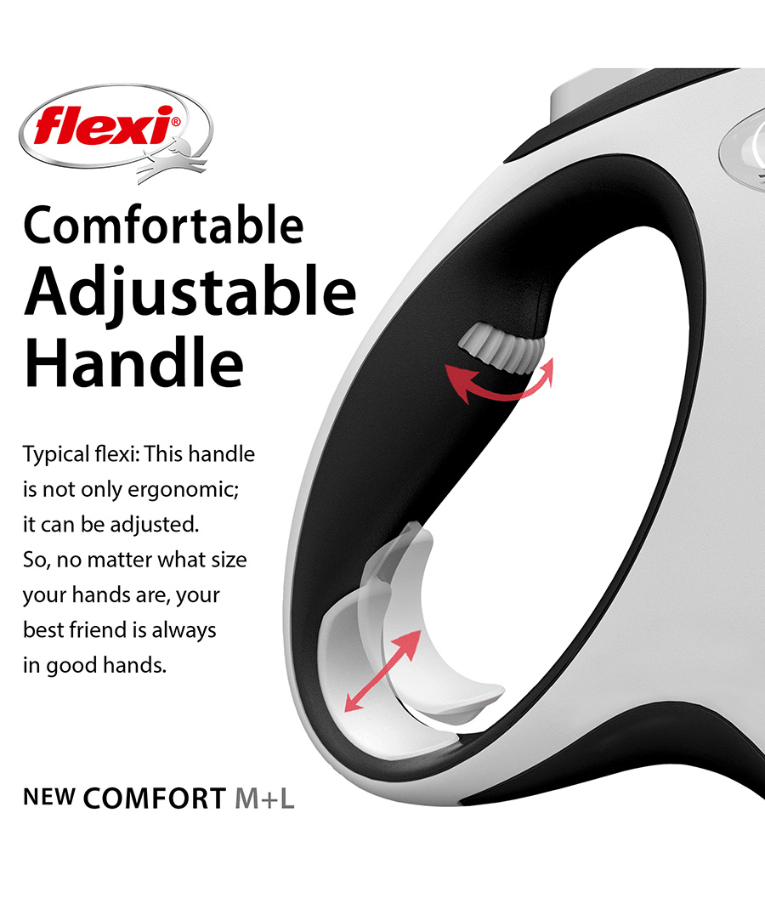 Flexi - New Comfort Tape Retractable Leash - 5m Tape - Small & Medium Dogs up to 25kg - White/Black
