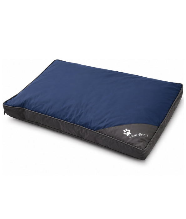 King Queen - Cushion Dog Bed, Removable Zippered Cover, Navy Blue & Grey - 90 × 65 × 20 cm