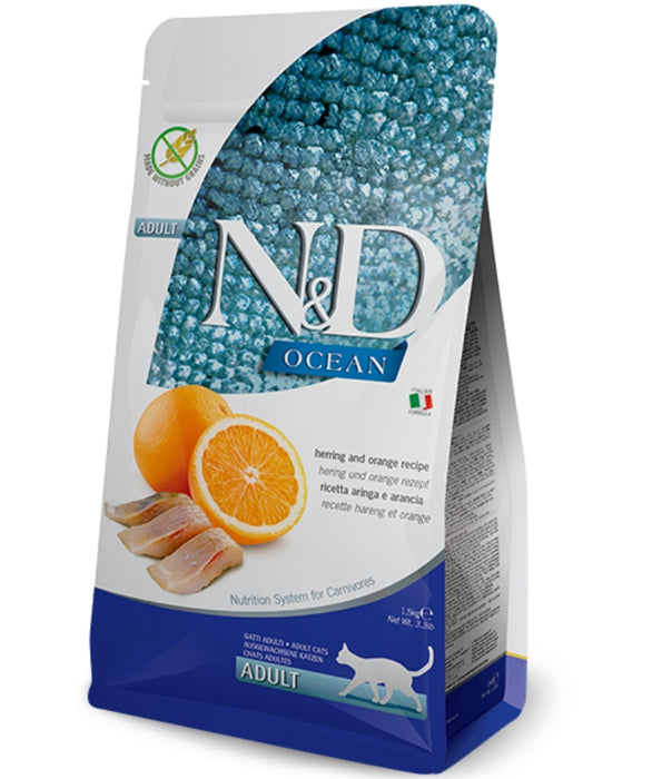 Farmina N&D - Ocean Herring & Orange, Grain-Free, Adult, Dry Cat Food - 1.5kg