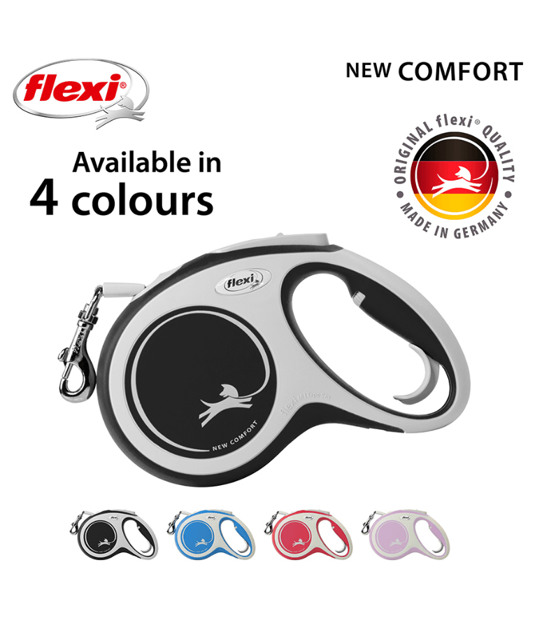 Flexi - New Comfort Tape Retractable Leash - 5m Tape - Small & Medium Dogs up to 25kg - White/Black