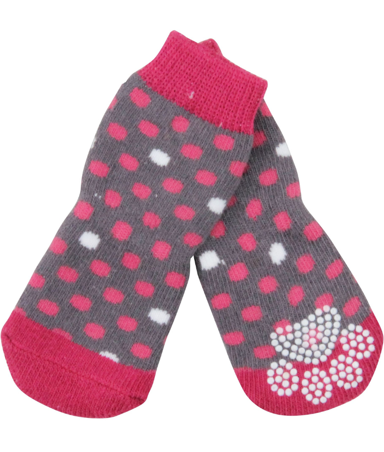 Pawise - Dotted Socks, Anti-Slip Cotton Design With Elastic Band, For Dogs - XS-S-M-L-XL (4 Socks)