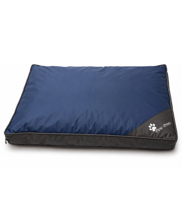 King Queen - Cushion Dog Bed, Removable Zippered Cover, Navy Blue & Grey - 90 × 65 × 20 cm
