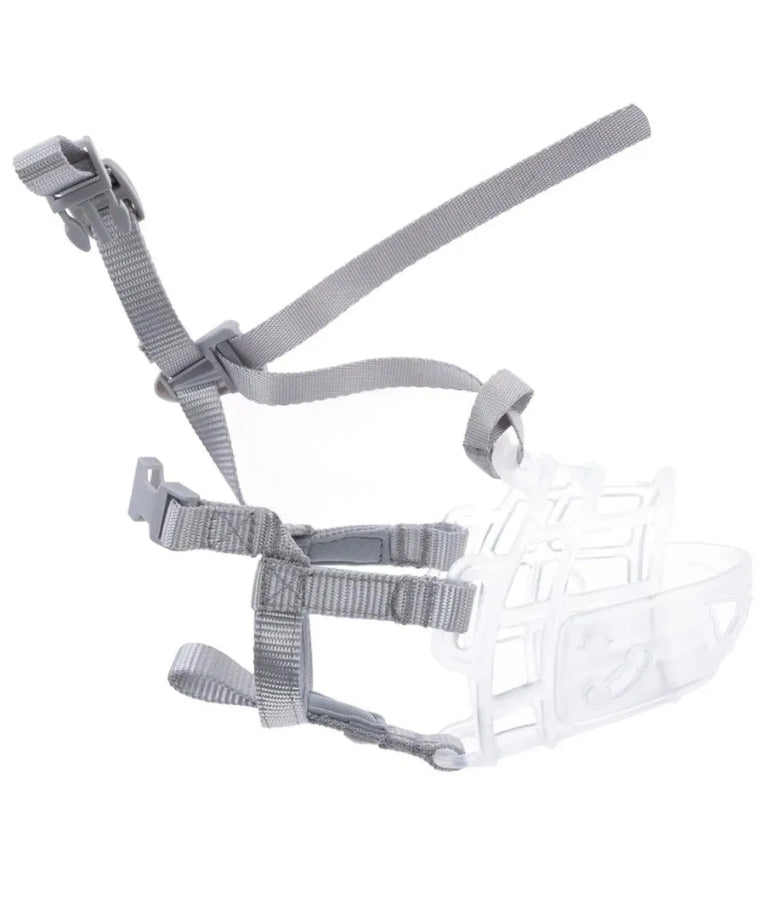 Pawise - Basket Muzzle, Adjustable Plastic With Padded Straps, Transparent & Black, For Dogs - L