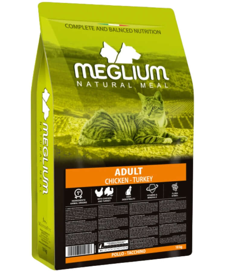 Meglium natural meal dry cat food for adults with chicken and turkey, high quality cat food, 1.5kg to 10kg packaging.