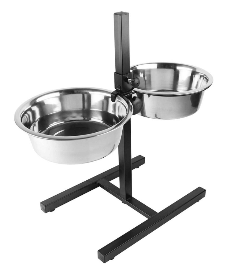Duvo+ - Twin Feeder H-Stand With Bowls, Adjustable Height Stainless Steel Double Dog Bowl Stand, For Dogs - Size L / XL / XXL