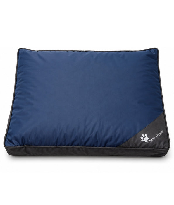 King Queen - Cushion Dog Bed, Removable Zippered Cover, Navy Blue & Grey - 90 × 65 × 20 cm