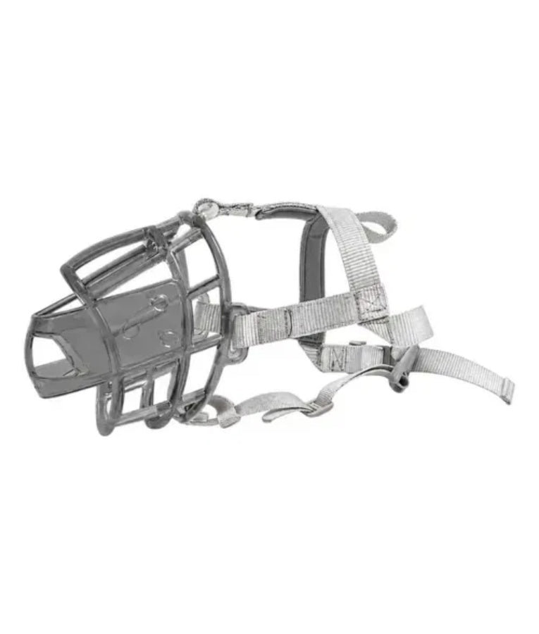Pawise - Basket Muzzle, Adjustable Plastic With Padded Straps, Transparent & Black, For Dogs - L