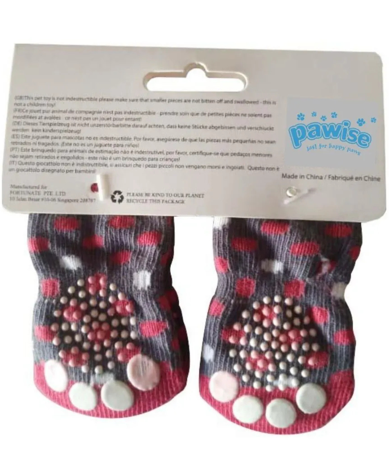 Pawise - Dotted Socks, Anti-Slip Cotton Design With Elastic Band, For Dogs - XS-S-M-L-XL (4 Socks)