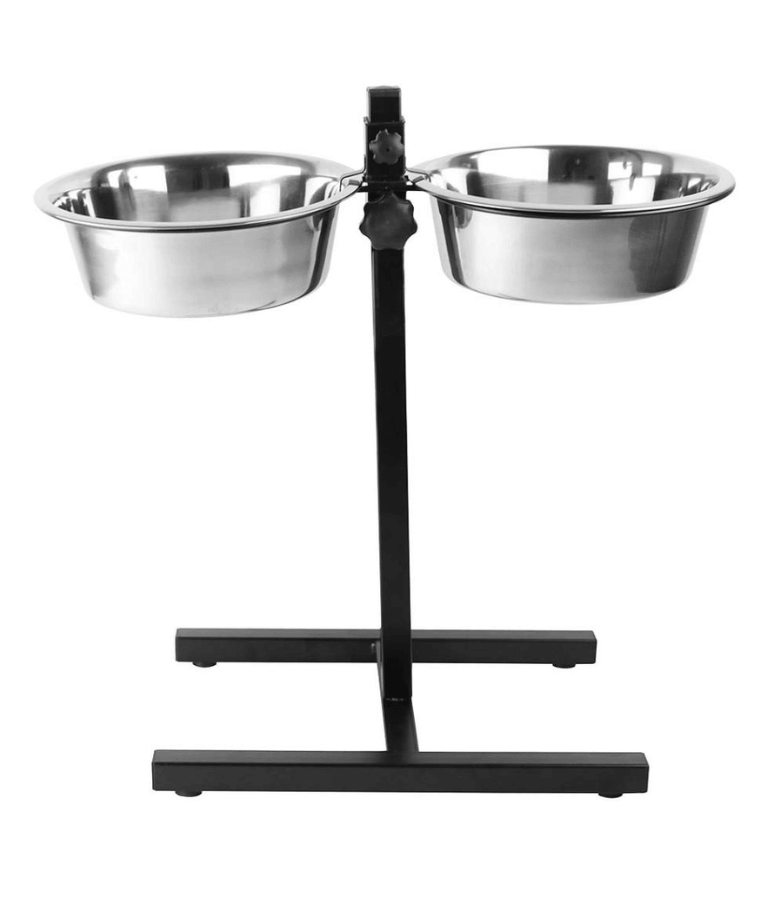 Duvo+ - Twin Feeder H-Stand With Bowls, Adjustable Height Stainless Steel Double Dog Bowl Stand, For Dogs - Size L / XL / XXL