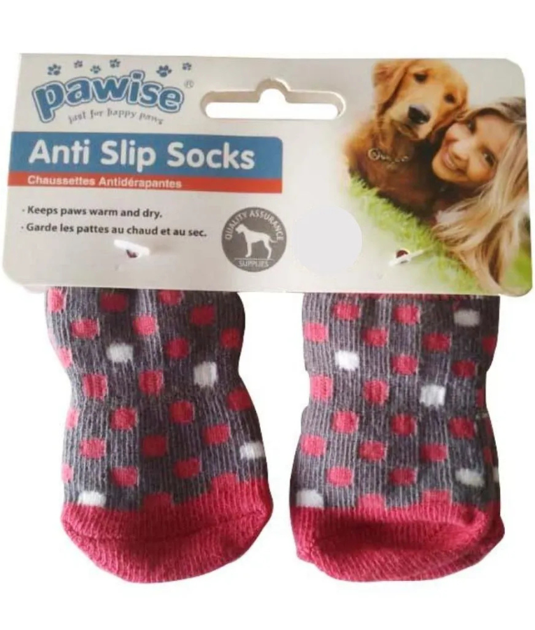 Pawise - Dotted Socks, Anti-Slip Cotton Design With Elastic Band, For Dogs - XS-S-M-L-XL (4 Socks)