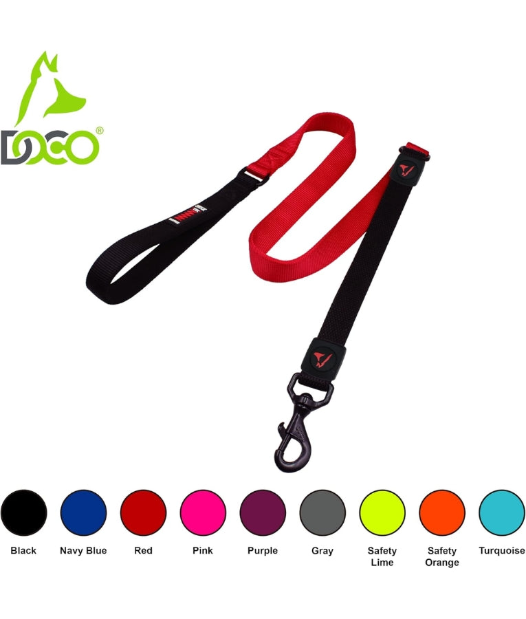 Doco - Bungee Shock Absorbing Nylon Leash, Neoprene Handle, Red, For Dogs - 120cm