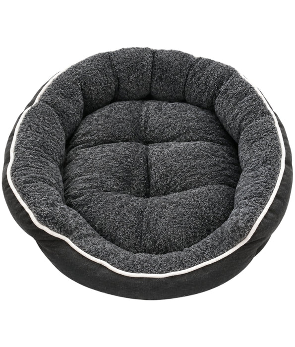 King Queen - Charcoal Grey Round Plush Dog & Cat Bed, Raised Bolster, Soft Cushion - 60 x 60 x 20 cm