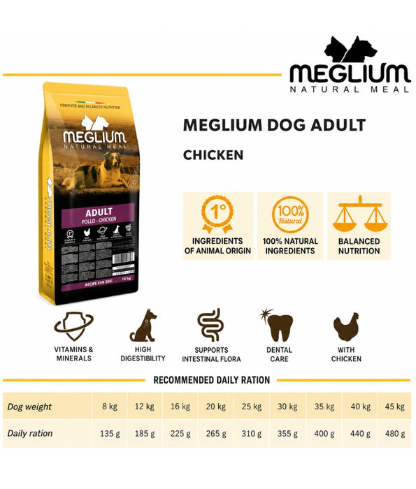 Meglium - Natural Meal With Chicken, Complete Balanced Nutrition, Adult, Dry Dog Food - 14kg