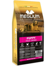 Meglium natural puppy food, chicken-based, 14 kg bag, complete balanced nutrition for all breeds of growing puppies.