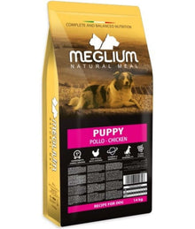 Meglium natural puppy food, chicken-based, 14 kg bag, complete balanced nutrition for all breeds of growing puppies.
