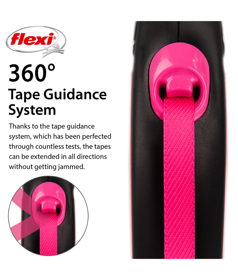 Flexi - New Reflective Neon Tape Retractable Leash - 5m Tape - Medium Dogs up to 25kg - Pink
