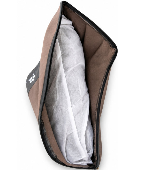 King Queen - Cushion Dog Bed, Removable Zippered Cover, Caramel & Grey - 100 × 75 × 15 cm