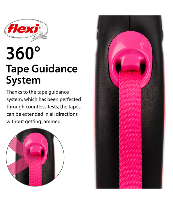 Flexi - New Reflective Neon Tape Retractable Leash - 5m Tape - Medium Dogs up to 25kg - Pink