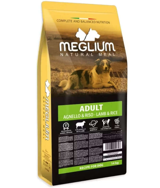 Meglium natural meal for dogs, 14kg, lamb and rice, hypoallergenic dog food for sensitive digestion.