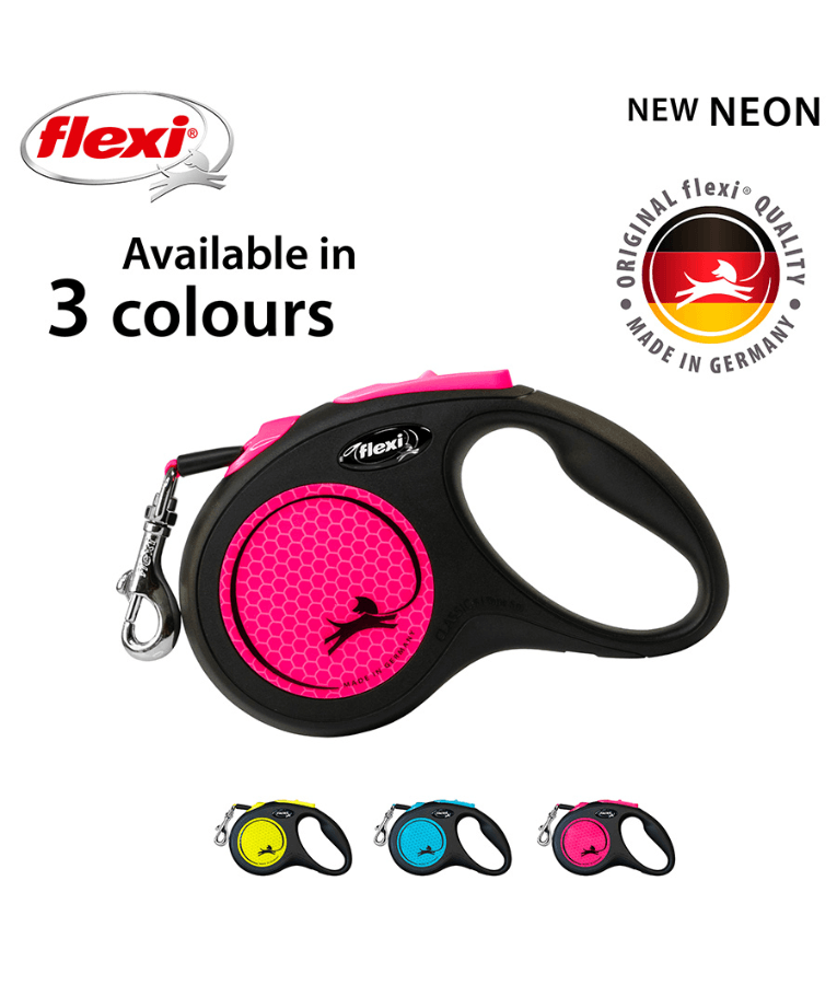 Flexi - New Reflective Neon Tape Retractable Leash - 5m Tape - Medium Dogs up to 25kg - Pink
