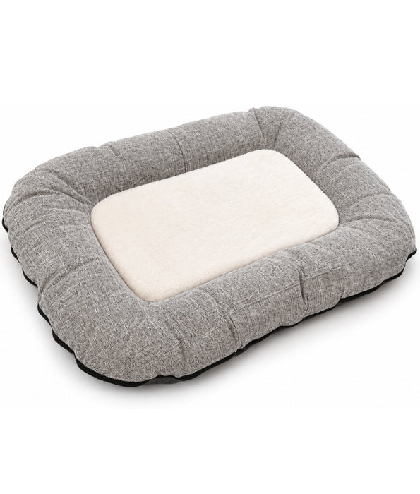 King Queen- Rectangular Dog Bed, Grey Linen & Beige Fleece, Anti-Slip - M, L