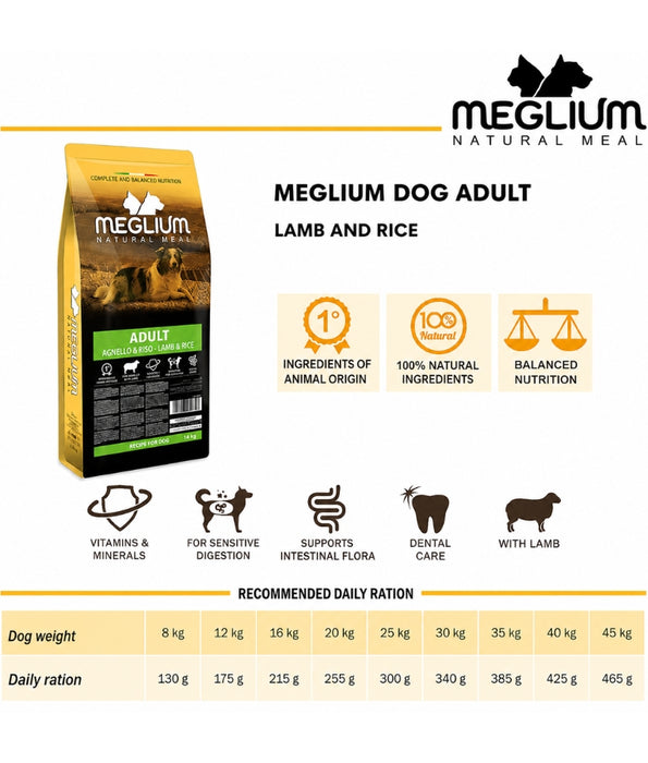 Meglium - Natural Meal With Lamb & Rice, Sensitive Digestion Formula, Adult, Dry Dog Food - 14kg