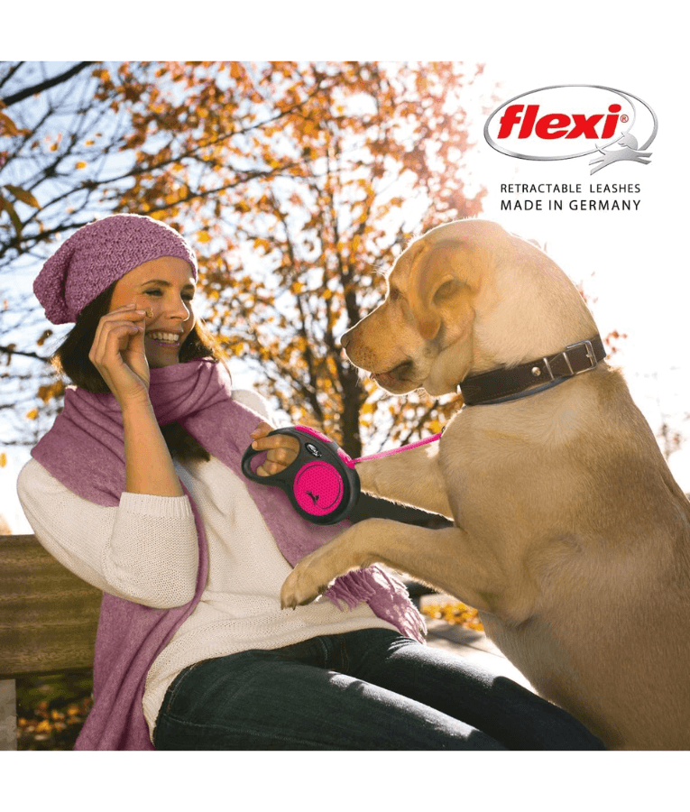 Flexi - New Reflective Neon Tape Retractable Leash - 5m Tape - Medium Dogs up to 25kg - Pink