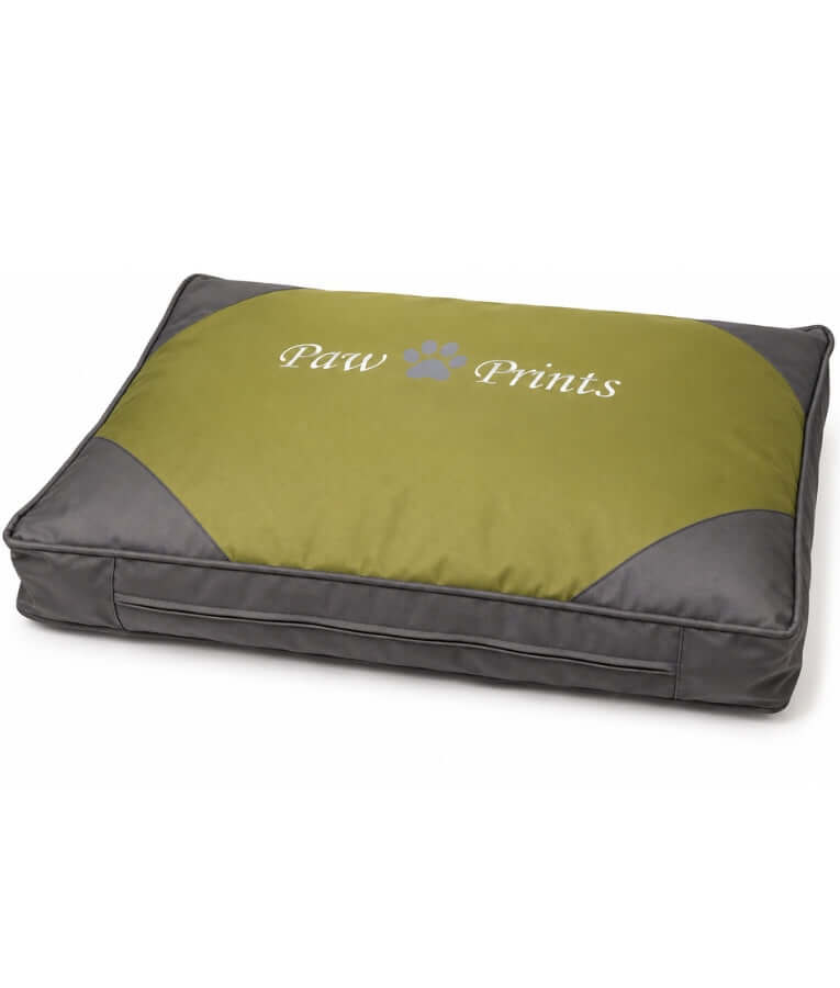 King Queen - Rectangular Cushion Dog Bed, Olive Green & Grey, Removable Cover - 65 × 50 × 15 cm