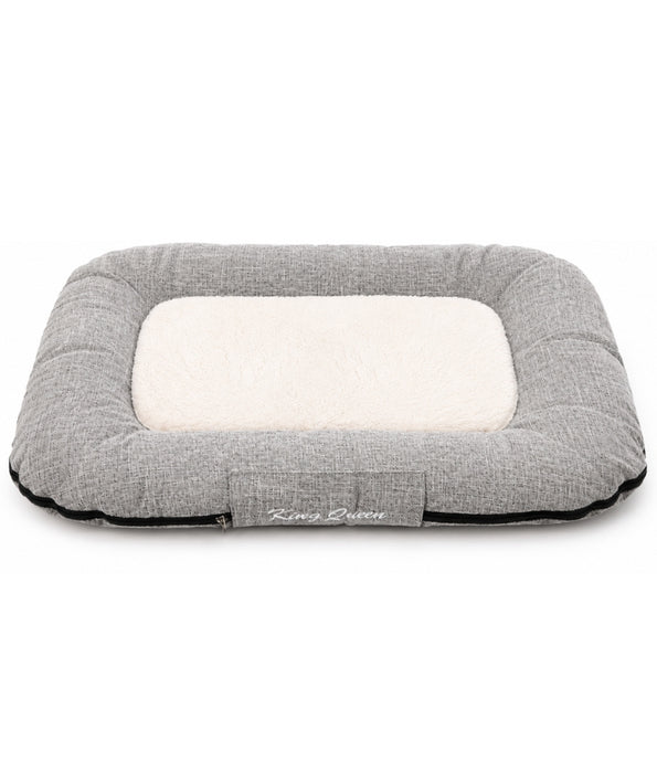 King Queen- Rectangular Dog Bed, Grey Linen & Beige Fleece, Anti-Slip - M, L