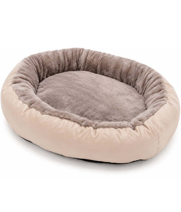 King Queen - Plush Round Pet Bed, Raised Bolster, Cozy Sleeping Bed for Dogs & Cats - 55 × 55 × 15 cm