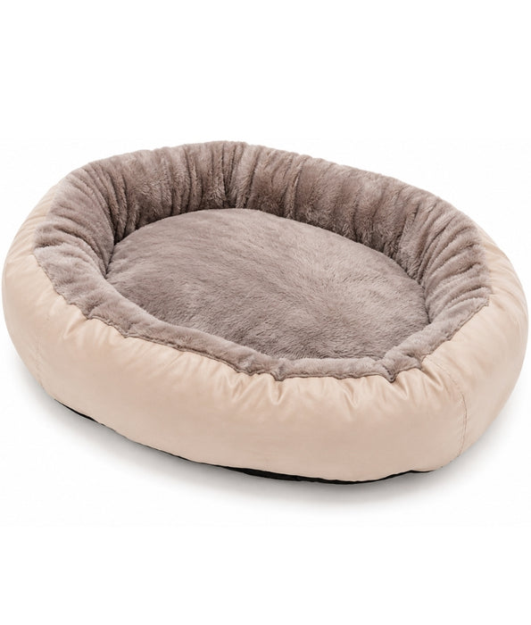 King Queen - Plush Round Pet Bed, Raised Bolster, Cozy Sleeping Bed for Dogs & Cats - 55 × 55 × 15 cm