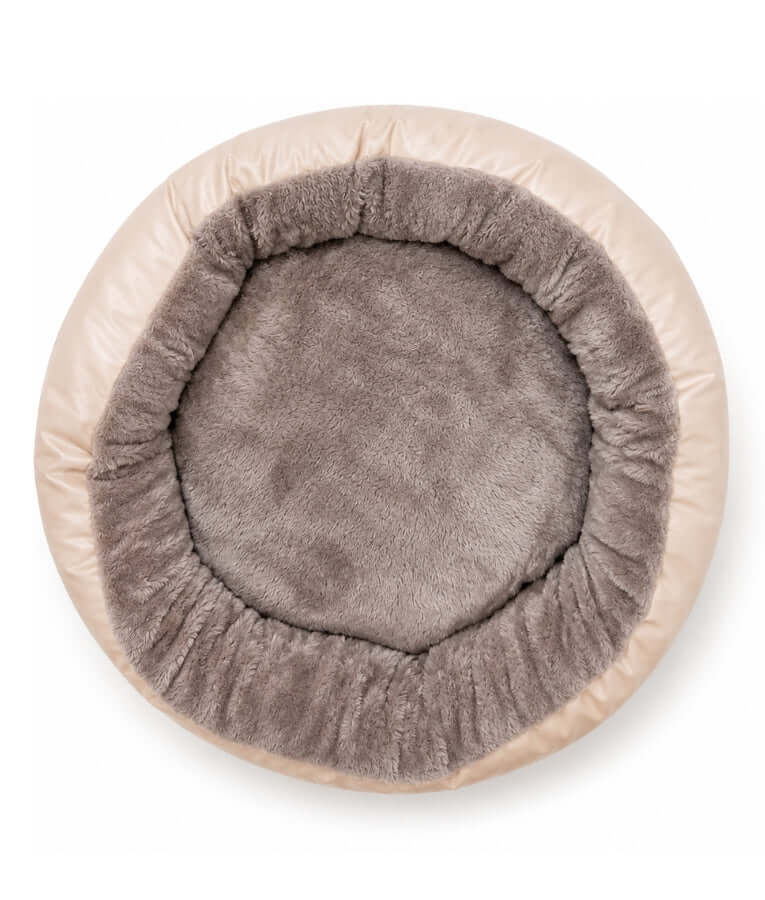 King Queen - Plush Round Pet Bed, Raised Bolster, Cozy Sleeping Bed for Dogs & Cats - 55 × 55 × 15 cm