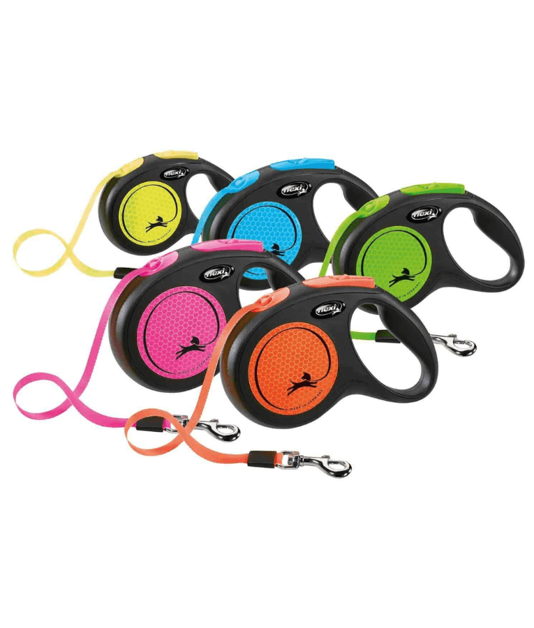 Flexi - New Reflective Neon Tape Retractable Leash - 5m Tape - S, M, L - Yellow
