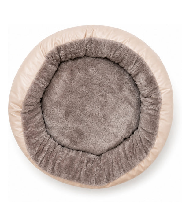 King Queen - Plush Round Pet Bed, Raised Bolster, Cozy Sleeping Bed for Dogs & Cats - 55 × 55 × 15 cm