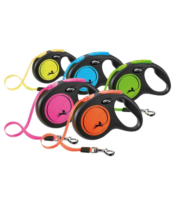 Flexi - New Reflective Neon Tape Retractable Leash - 5m Tape - S, M, L - Yellow