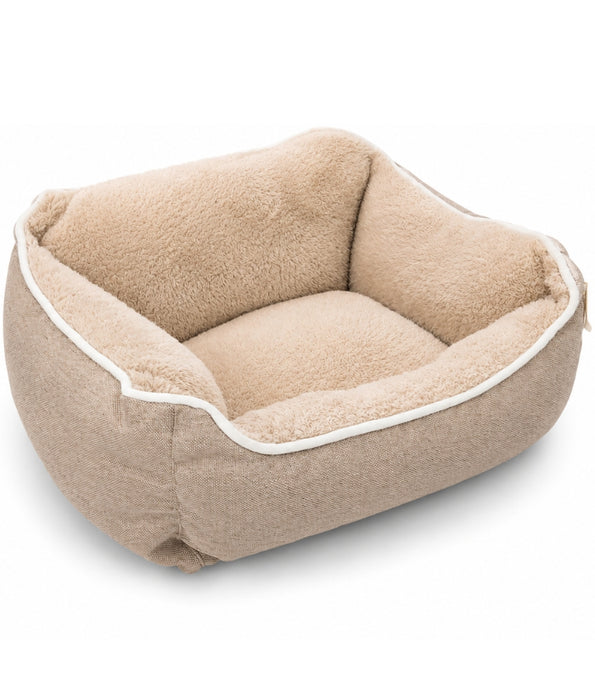 King Queen - Plush Pet Bed, Raised Bolster Sides, Soft Faux Fur Comfort - 45 x 35 x 18 cm