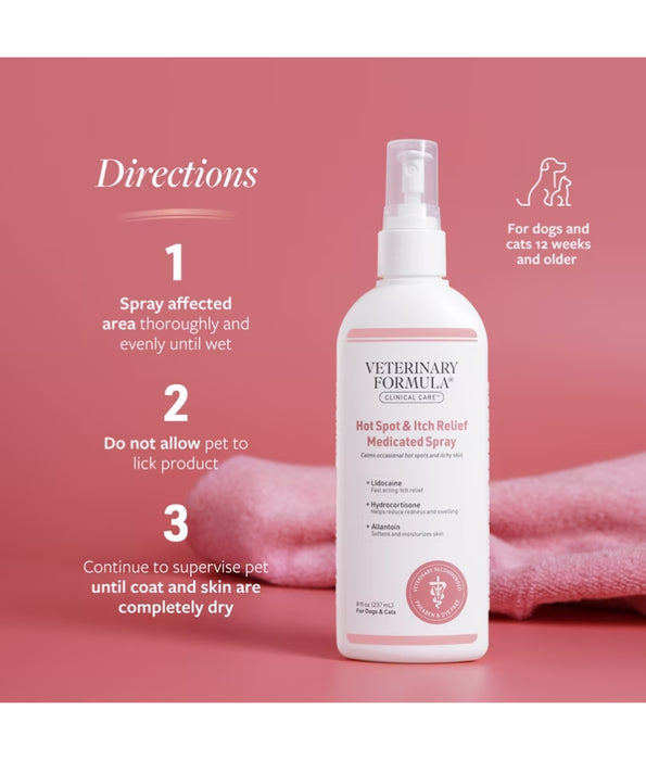 Synergy Labs - Veterinary Formula Advanced - Hot Spot & Itch Relief Medicated Spray, Analgesic & Anti-Inflammatory With Lidocaine & Hydrocortisone, For Dogs & Cats - 236 ml