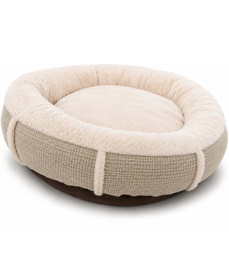 King Queen - Donut Bed, Cream & Beige, Cozy Raised Rim, for Dogs & Cats - 70x15 cm
