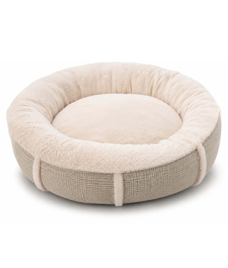 King Queen - Donut Bed, Cream & Beige, Cozy Raised Rim, for Dogs & Cats - 70x15 cm