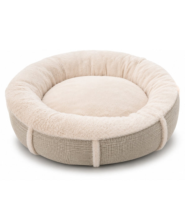 King Queen - Donut Bed, Cream & Beige, Cozy Raised Rim, for Dogs & Cats - 70x15 cm