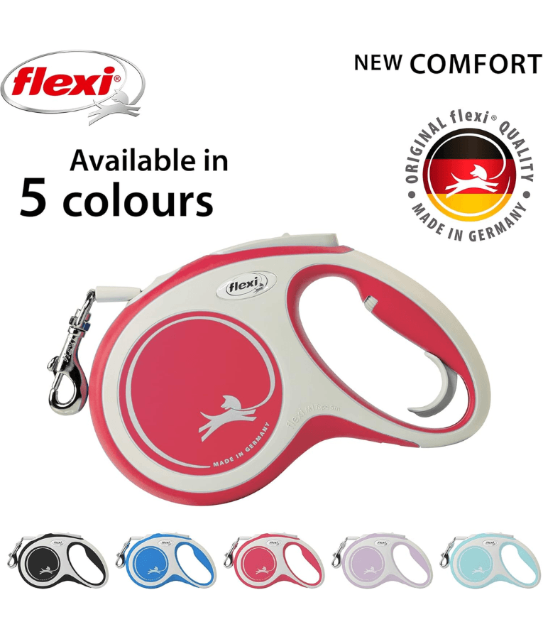 Flexi - New Comfort Tape Retractable Leash - 5m Tape - Medium Dogs up to 25kg - Red