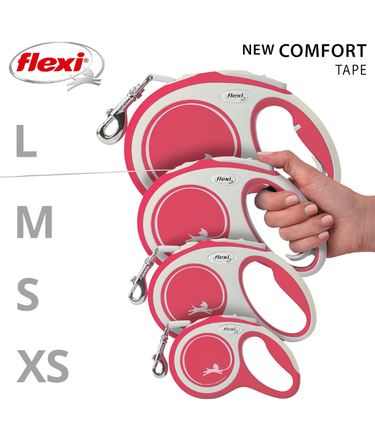 Flexi - New Comfort Tape Retractable Leash - 5m Tape - Medium Dogs up to 25kg - Red