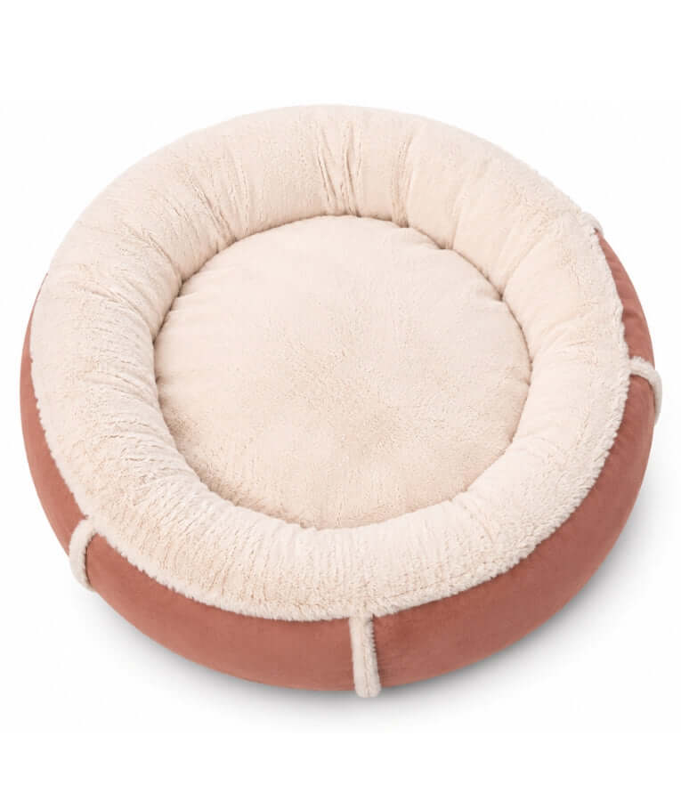 King Queen - Donut Bed, Terracotta & Cream, Cozy Raised Rim, for Dogs & Cats - 70x15 cm